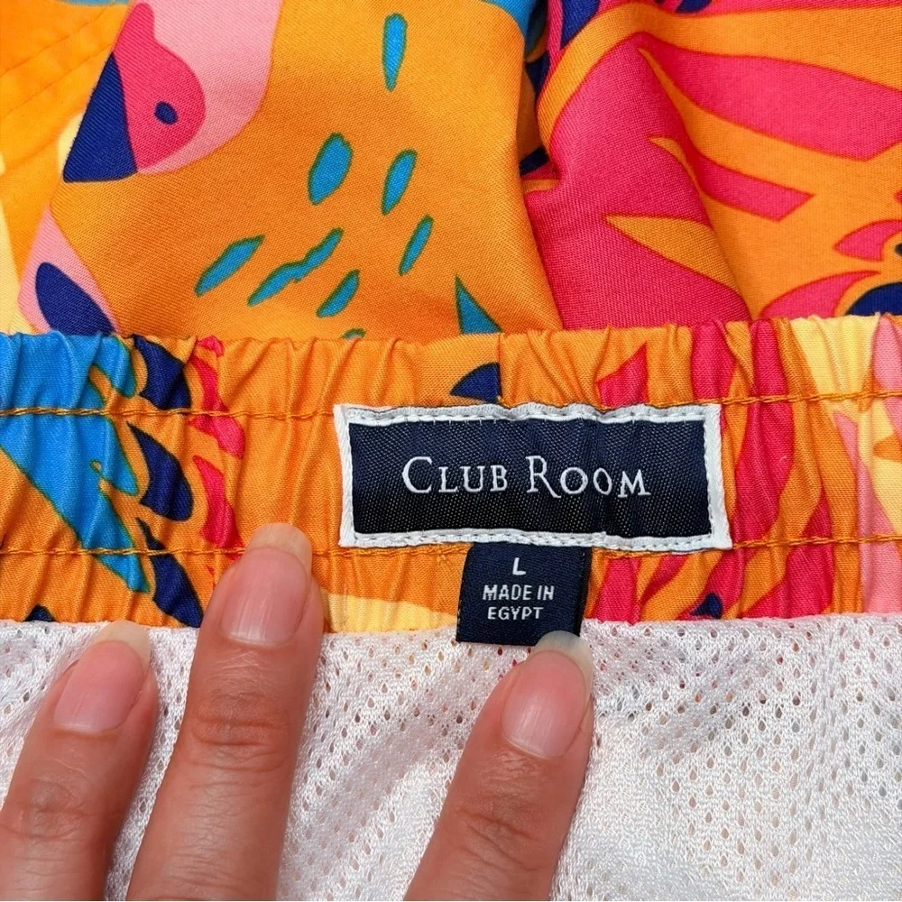 Club Room Men's Parrot Print Swim Trunks Orange Tropical Size L Excellent